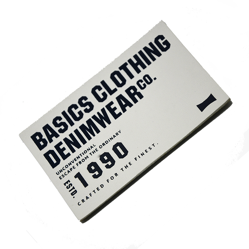 fake debossed logo jeans leather emblem